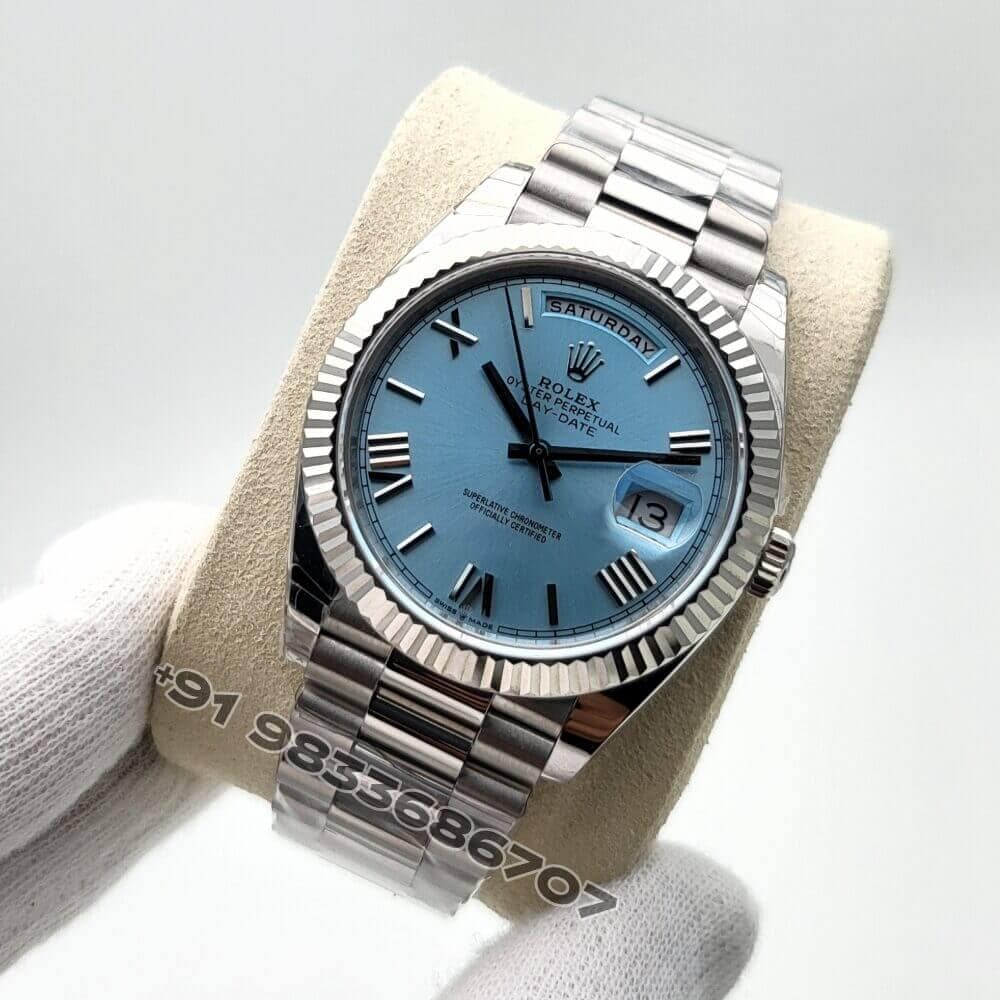 Rolex Day-Date Platinum Ice Blue Dial 40mm Exact 1:1 Top Quality Replica Super Clone Swiss ETA 3255 Automatic Movement Watch - Image 2