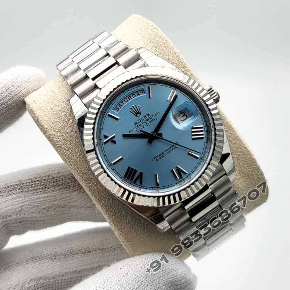 Rolex Day-Date Platinum Ice Blue Dial 40mm Exact 1:1 Top Quality Replica Super Clone Swiss ETA 3255 Automatic Movement Watch