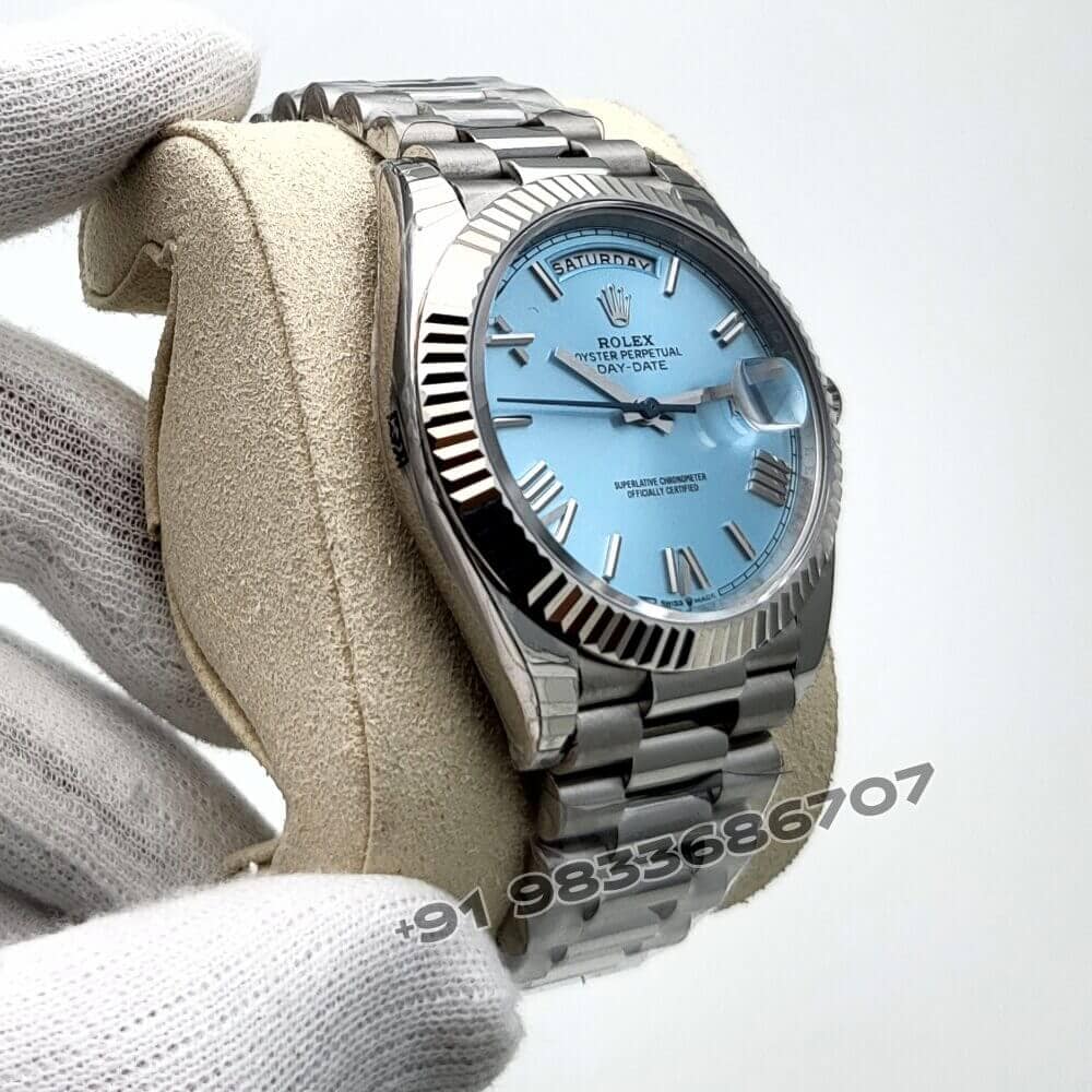 Rolex Day-Date Platinum Ice Blue Dial 40mm Exact 1:1 Top Quality Replica Super Clone Swiss ETA 3255 Automatic Movement Watch