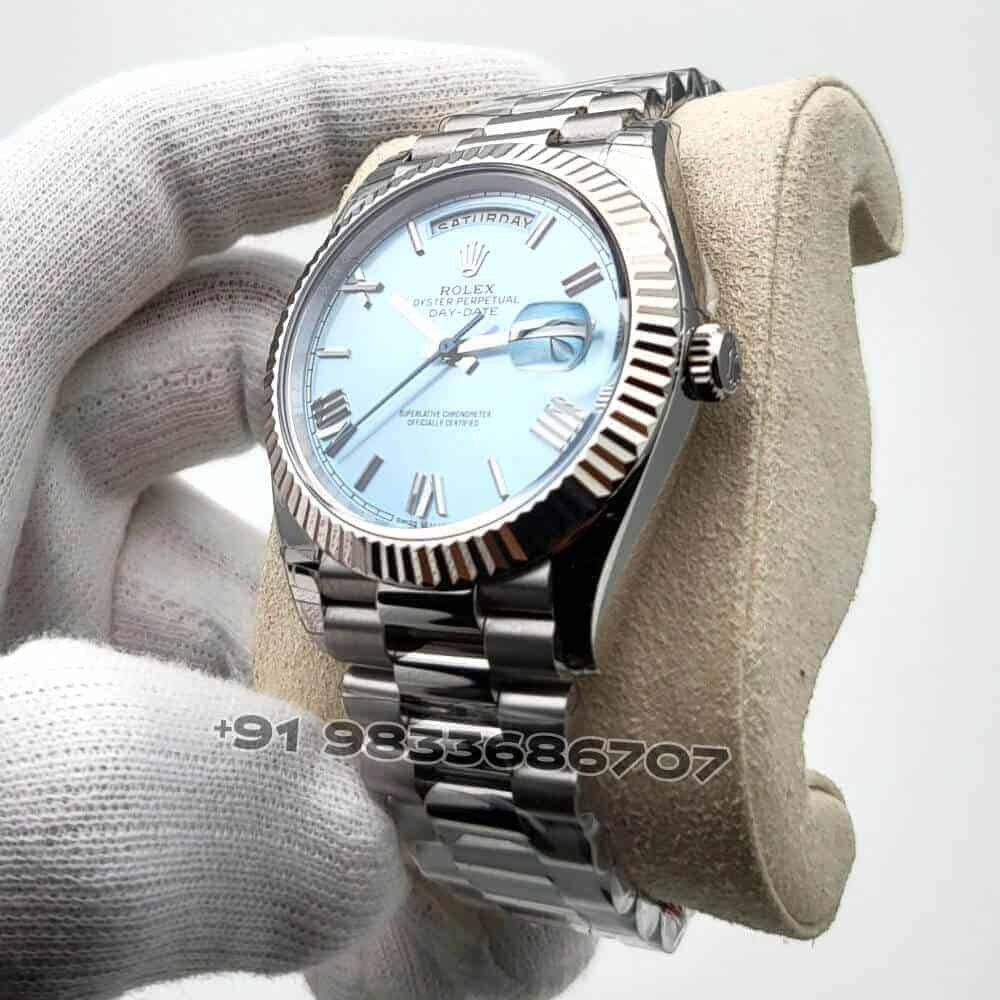 Rolex Day-Date Platinum Ice Blue Dial 40mm Exact 1:1 Top Quality Replica Super Clone Swiss ETA 3255 Automatic Movement Watch