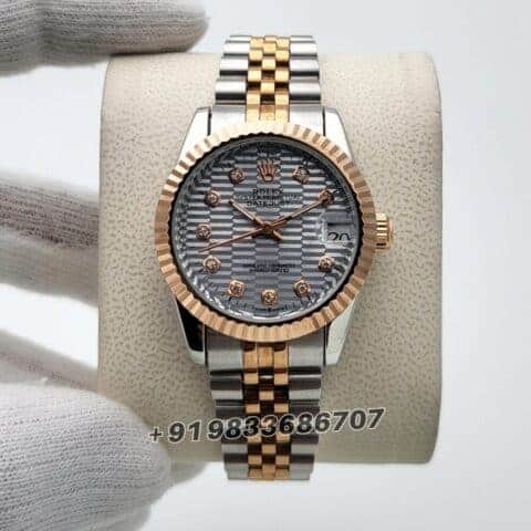 Rolex Datejust Silver Fluted Motif Diamond Dial