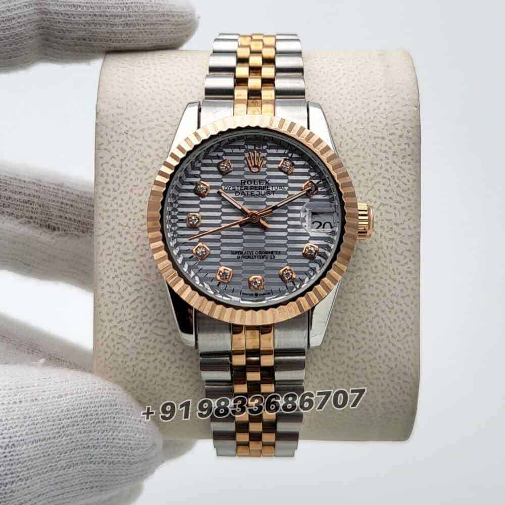 Rolex Datejust Silver Fluted Motif Diamond Dial