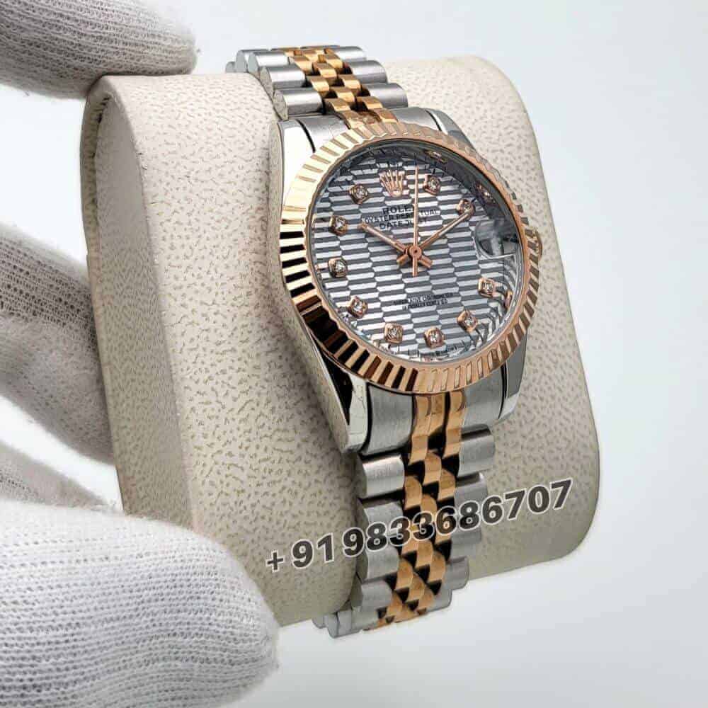 Rolex Datejust Silver Fluted Motif Diamond Dial