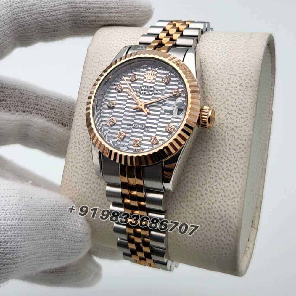 Rolex Datejust Silver Fluted Motif Diamond Dial