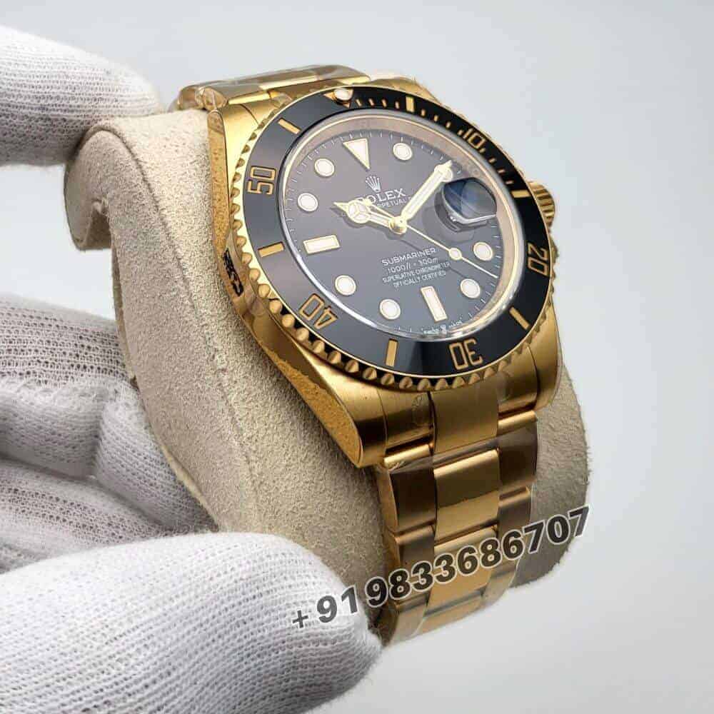 Rolex Submariner Date 18ct Yellow Gold Black Dial 41mm Exact 11 Top Quality Replica Super Clone Swiss ETA 3235 Automatic Movement Watch (2)