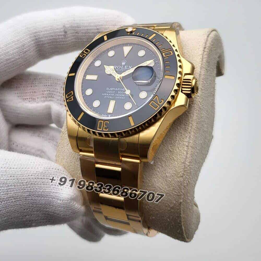 Rolex Submariner Date 18ct Yellow Gold Black Dial 41mm Exact 11 Top Quality Replica Super Clone Swiss ETA 3235 Automatic Movement Watch (2)
