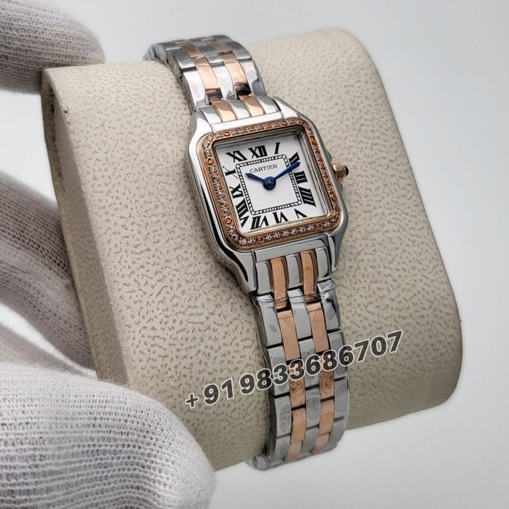 Cartier Panthere De Dual Tone White Dial with Brilliant Cut Diamonds Set Bezel Super High Quality Women’s Watch