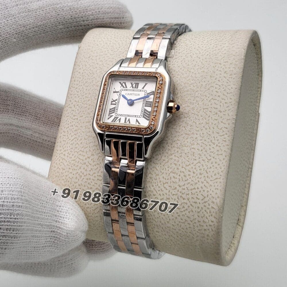 Cartier Panthere De Dual Tone White Dial with Brilliant Cut Diamonds Set Bezel Super High Quality Women’s Watch