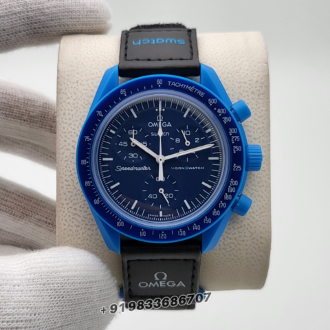 omega speedmaster first copy Swatch Moonswatch Mission to Neptune Chronograph Blue Dial
