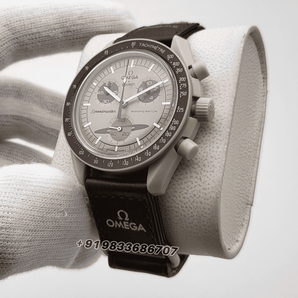 Omega Speedmaster Swatch Moonswatch Mission to Saturn Chronograph Brown Strap Super High Quality Watch (4)