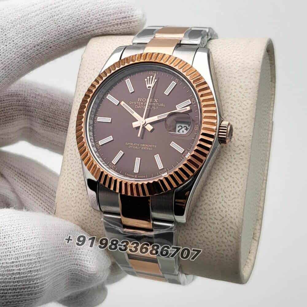 Rolex Datejust Dual Tone Chocolate Dial 41mm Super High Quality Swiss Automatic First Copy Watch