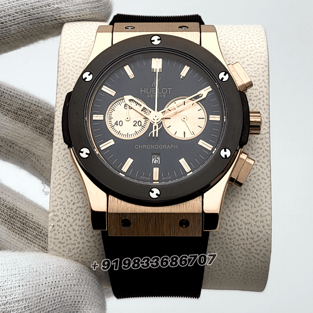 Hublot Classic Fusion Black Ceramic Chronograph Rubber Strap High Quality First Copy Watch