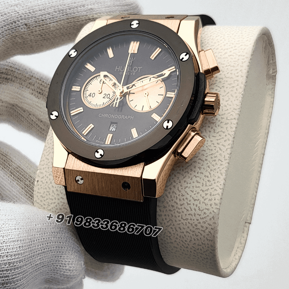 Hublot Classic Fusion Black Ceramic Chronograph Rubber Strap High Quality First Copy Watch