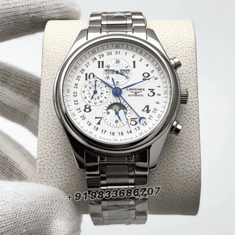Longines Master Collection Chrono Moonphase Stainless Steel Silver Dial Super High Quality Swiss Automatic Watch