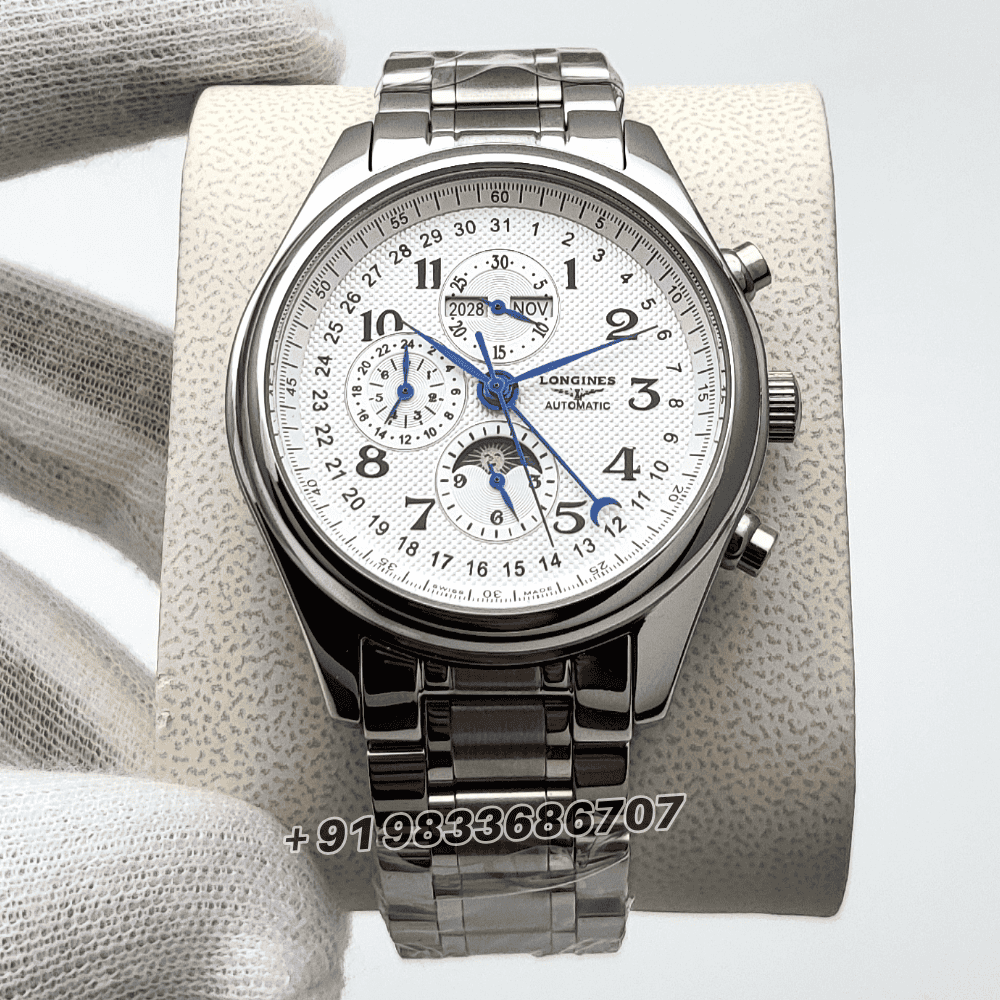 Longines Master Collection Chrono Moonphase Stainless Steel Silver Dial Super High Quality Swiss Automatic Watch