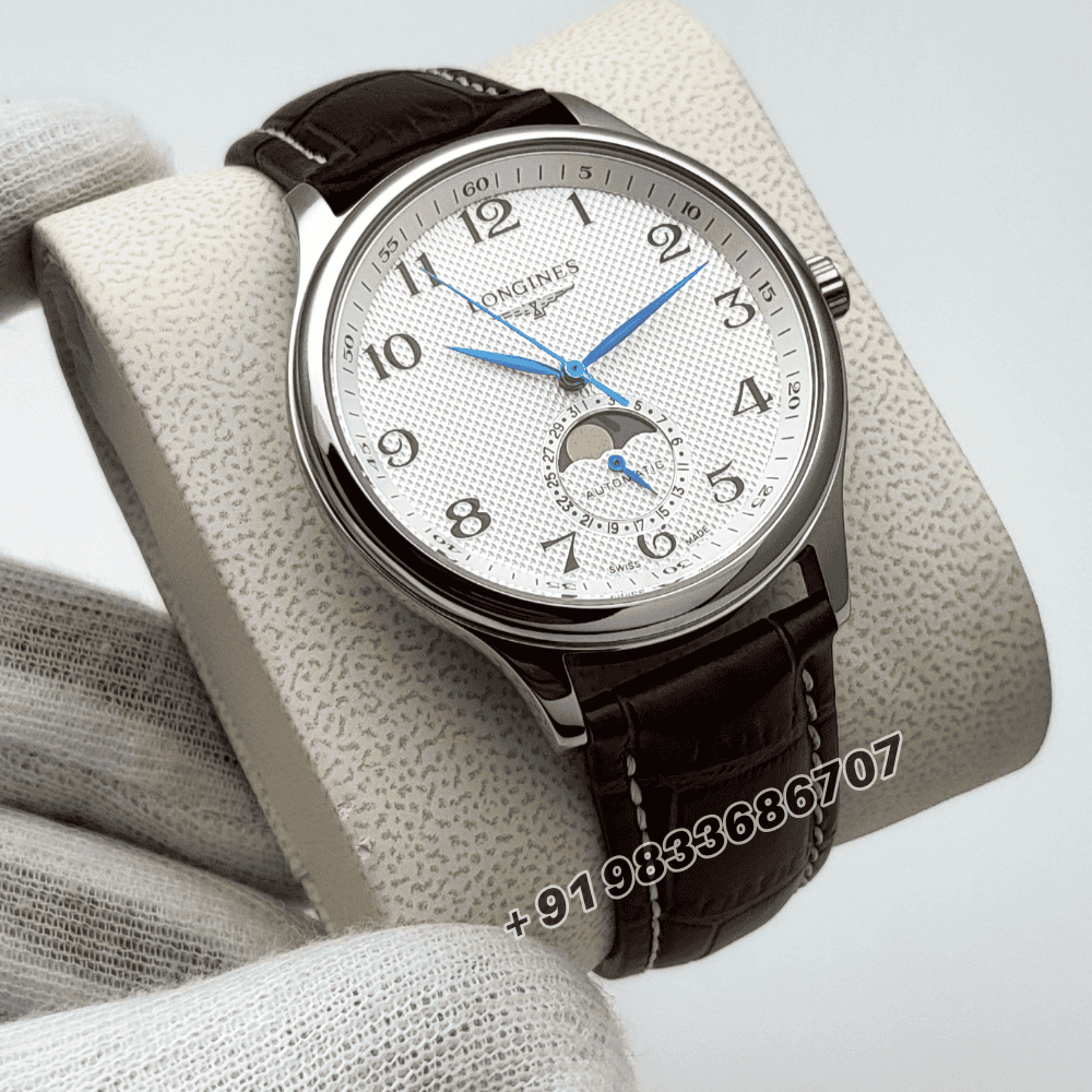 Longines Master Collection Moonphase Silver Dial Leather Strap Super High Quality Swiss Automatic Watch