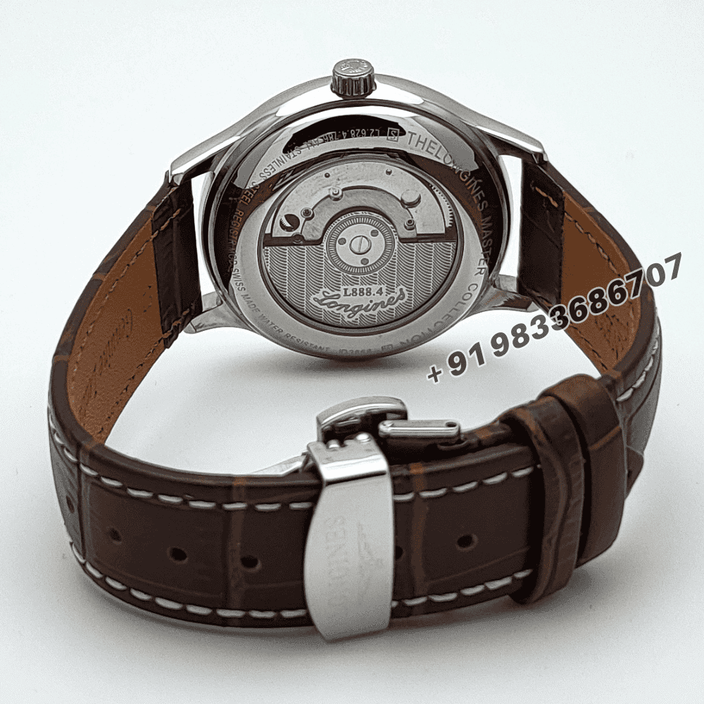 Longines Master Collection Moonphase Silver Dial Leather Strap Super High Quality Swiss Automatic Watch