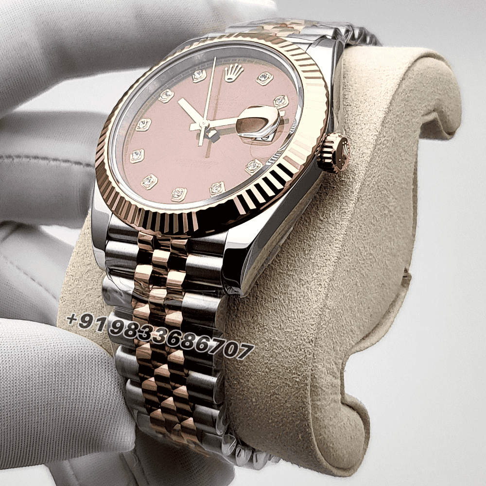 Rolex Datejust Oystersteel and Everose Gold Chocolate with Diamonds Set Dial 41mm Exact 1:1 Top Quality Super Clone Swiss ETA 3235 Automatic Movement Watch