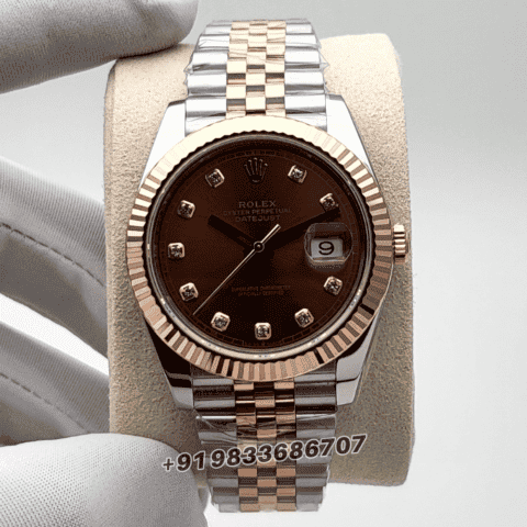 Rolex Datejust Oystersteel and Everose Gold Chocolate with Diamonds Set Dial 41mm Exact 1:1 Top Quality Super Clone Swiss ETA 3235 Automatic Movement Watch