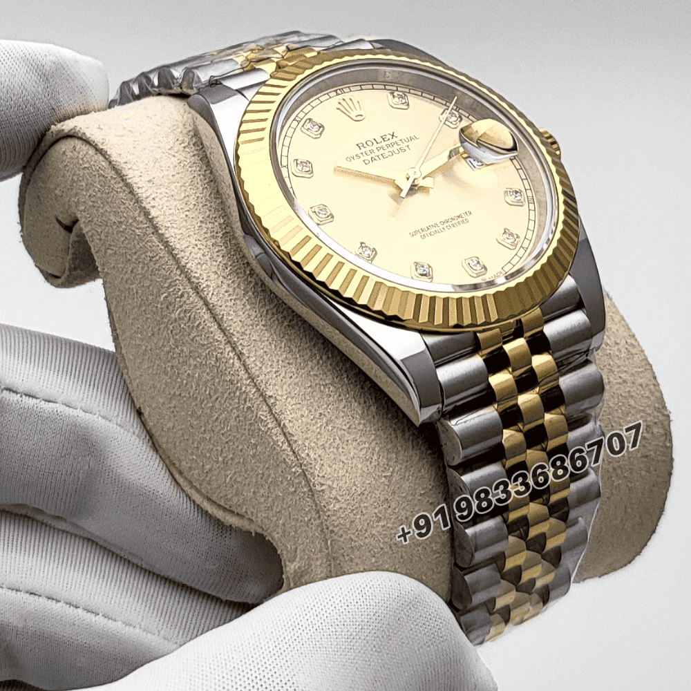 Rolex Datejust Oystersteel and Yellow Gold Champagne-Colour with Diamonds Set Dial 41mm Exact 1:1 Top Quality Super Clone Swiss ETA 3235 Automatic Movement Watch