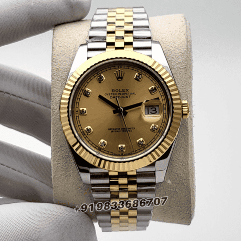 Rolex Datejust Oystersteel and Yellow Gold Champagne-Colour with Diamonds Set Dial 41mm Exact 1:1 Top Quality Super Clone Swiss ETA 3235 Automatic Movement Watch