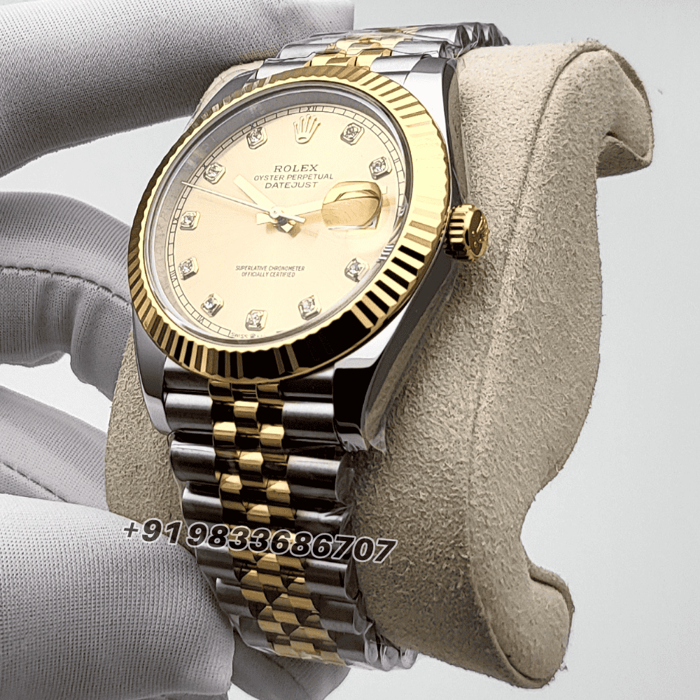Rolex Datejust Oystersteel and Yellow Gold Champagne-Colour with Diamonds Set Dial 41mm Exact 1:1 Top Quality Super Clone Swiss ETA 3235 Automatic Movement Watch