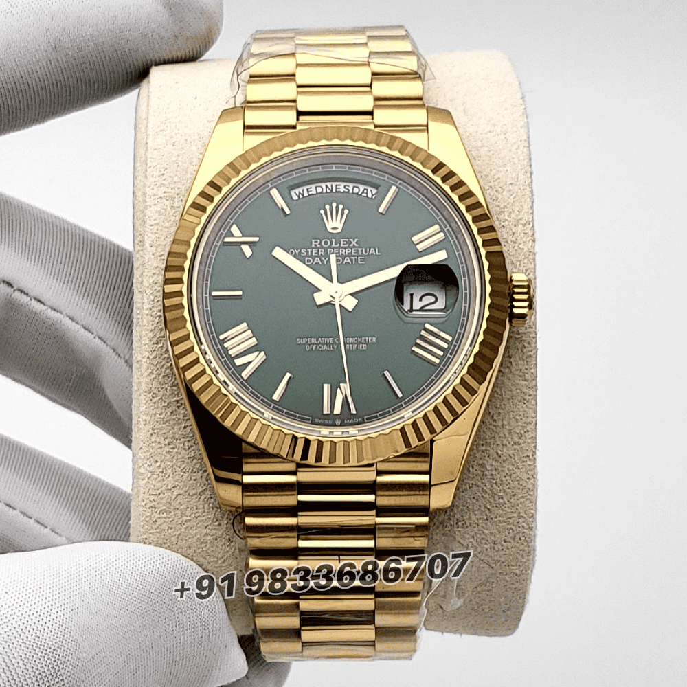 Rolex Day-Date 18kt Yellow Gold Green Dial 40mm Exact 1:1 Top Quality Super Clone Replica Swiss ETA 3255 Automatic Movement Watch