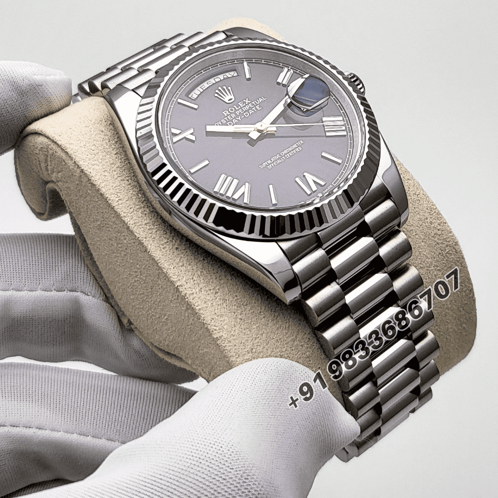 Rolex Day-Date White Gold Bright Blue Dial 40mm Exact 1:1 Top Quality Replica Super Clone Swiss ETA 3255 Automatic Movement Watch