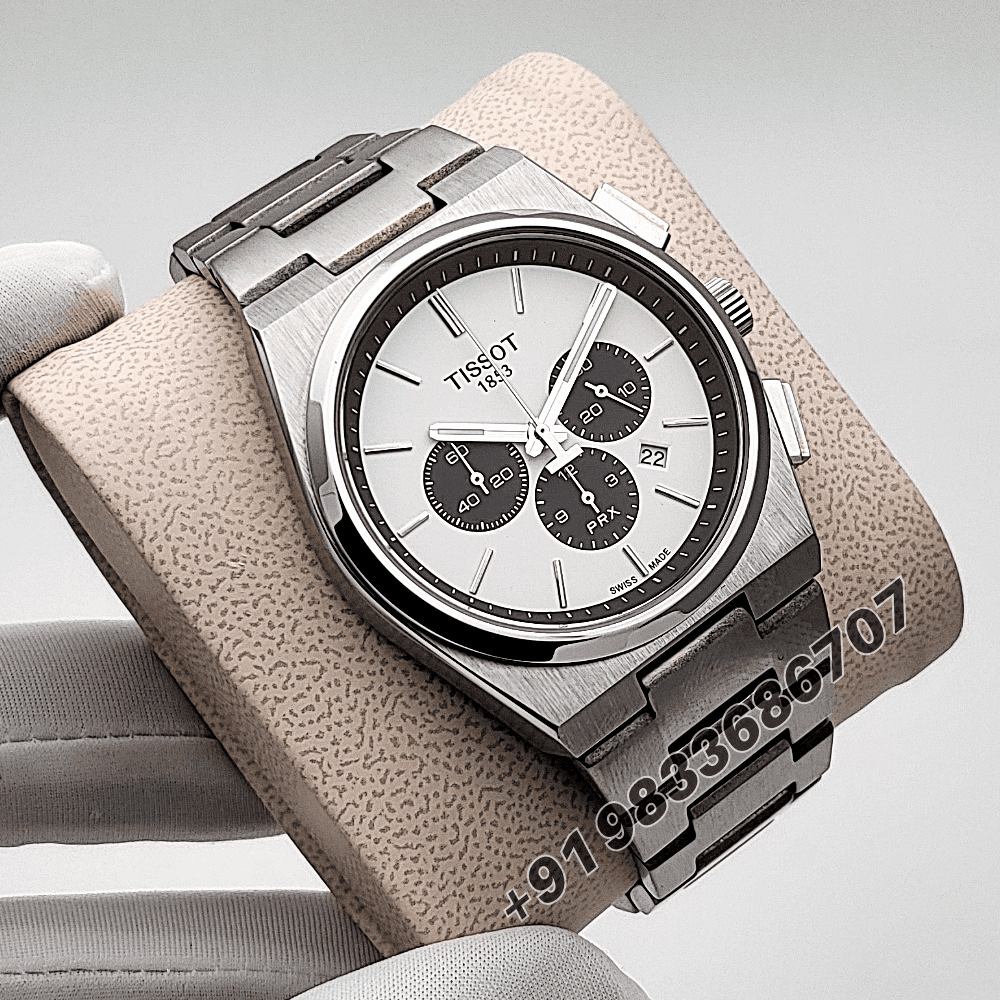Tissot 1853 T-Classic PRX Chronograph White Dial Stainless Steel High Quality Watch - Image 3