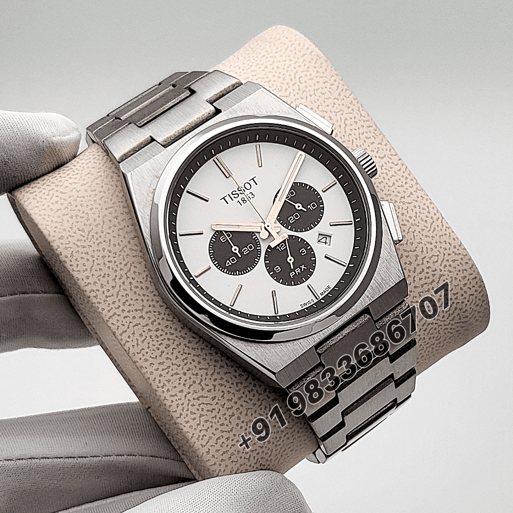 Tissot 1853 T-Classic PRX Chronograph White Dial Stainless Steel with Rose Gold Mark High Quality Watch - Image 3
