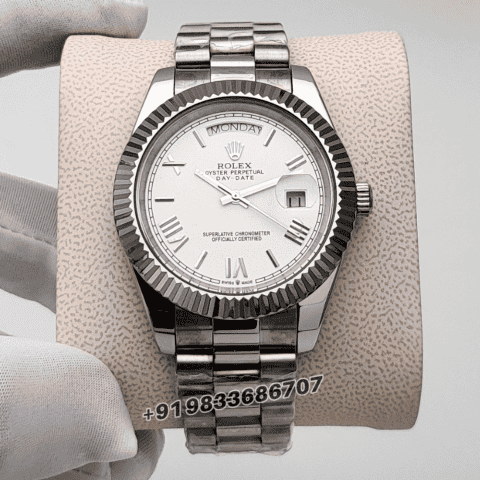Rolex Day-Date White Dial 40mm Stainless Steel High Quality Swiss Automatic Watch (4)