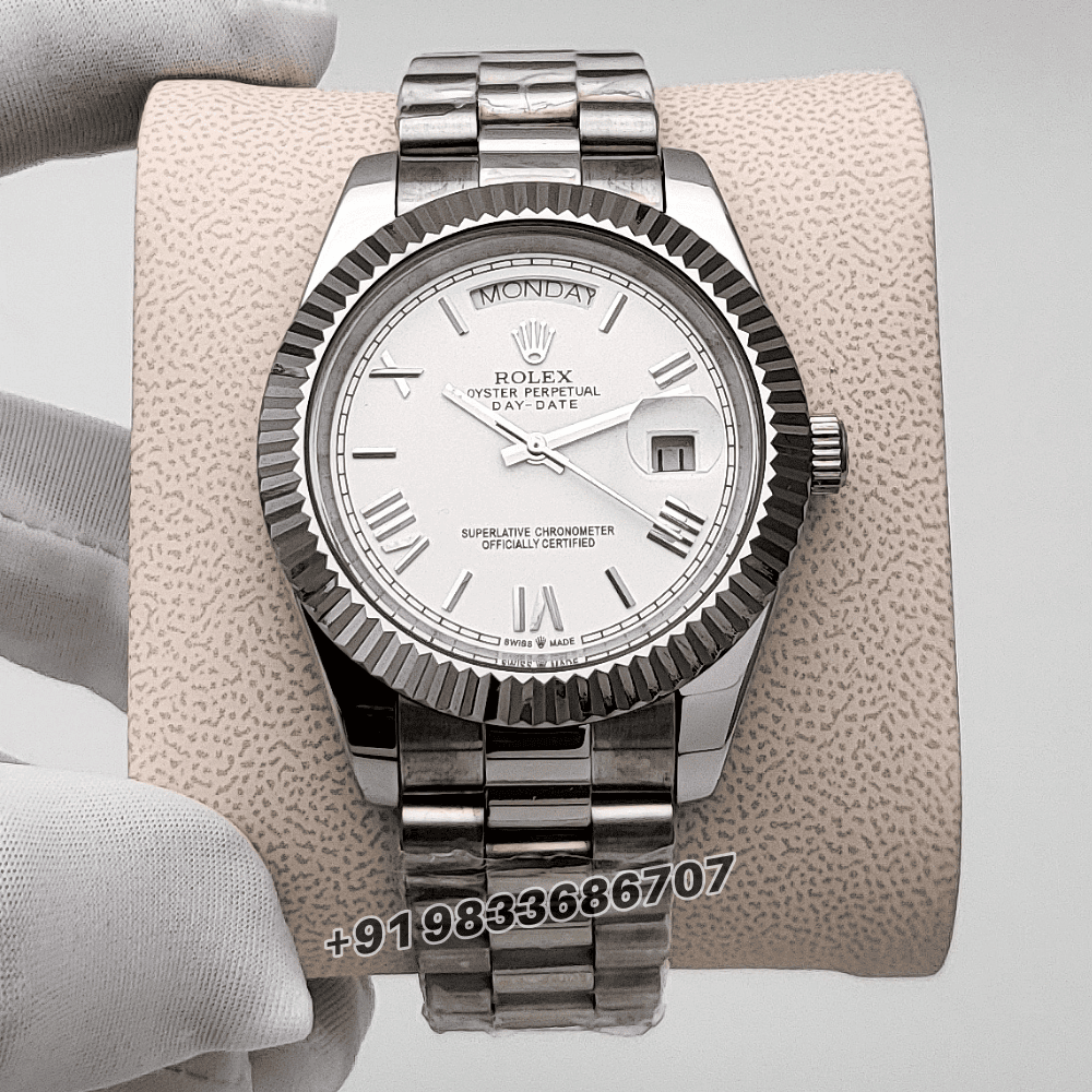 Rolex Day-Date White Dial 40mm Stainless Steel High Quality Swiss Automatic Watch (4)