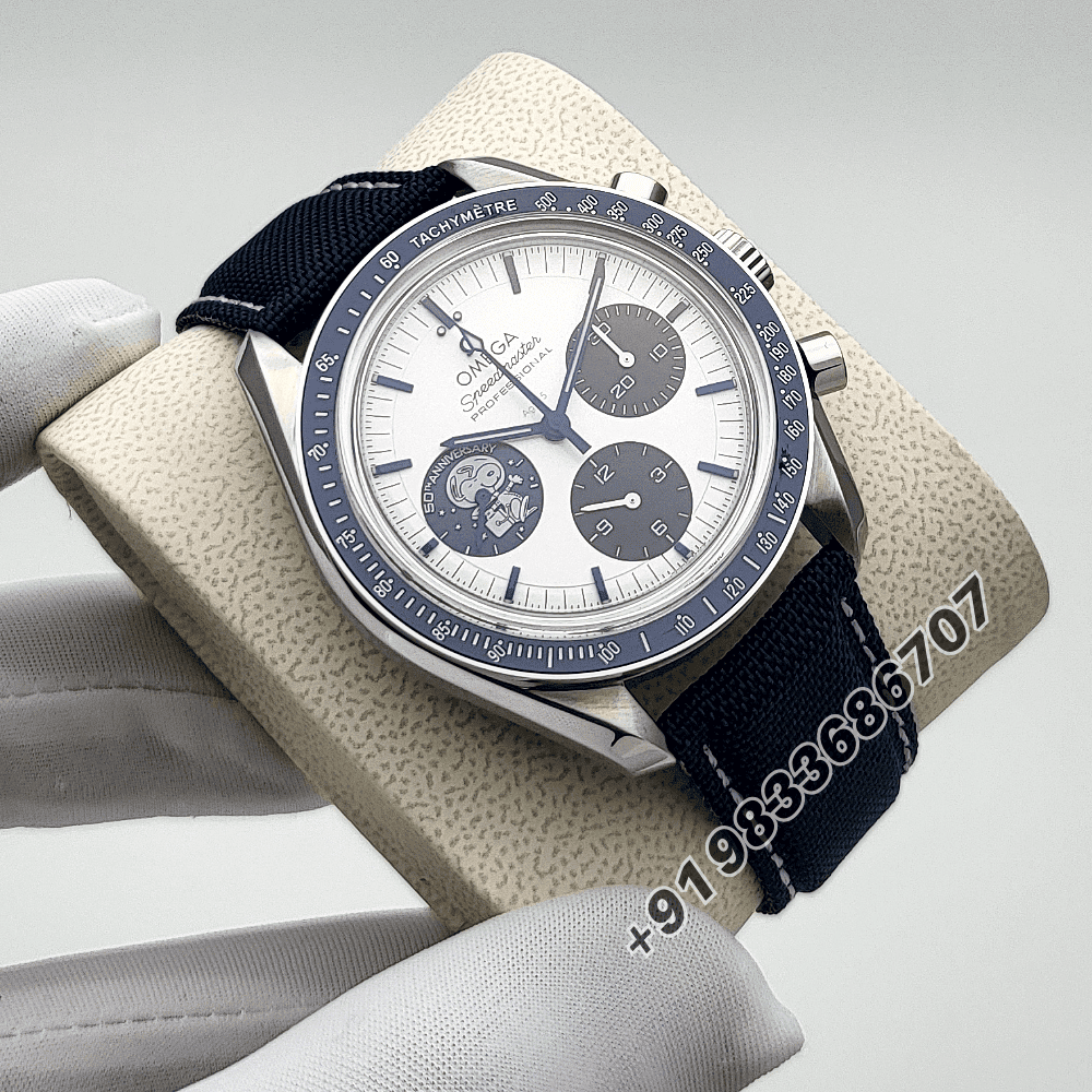 Omega Speedmaster Anniversary Series Silver Snoopy Award” 50th Anniversary 42mm Steel on Coated Nylon Fabric Strap Exact 1:1 Top Quality Super Clone Replica Swiss ETA 3861 Automatic Movement Watch - Image 3