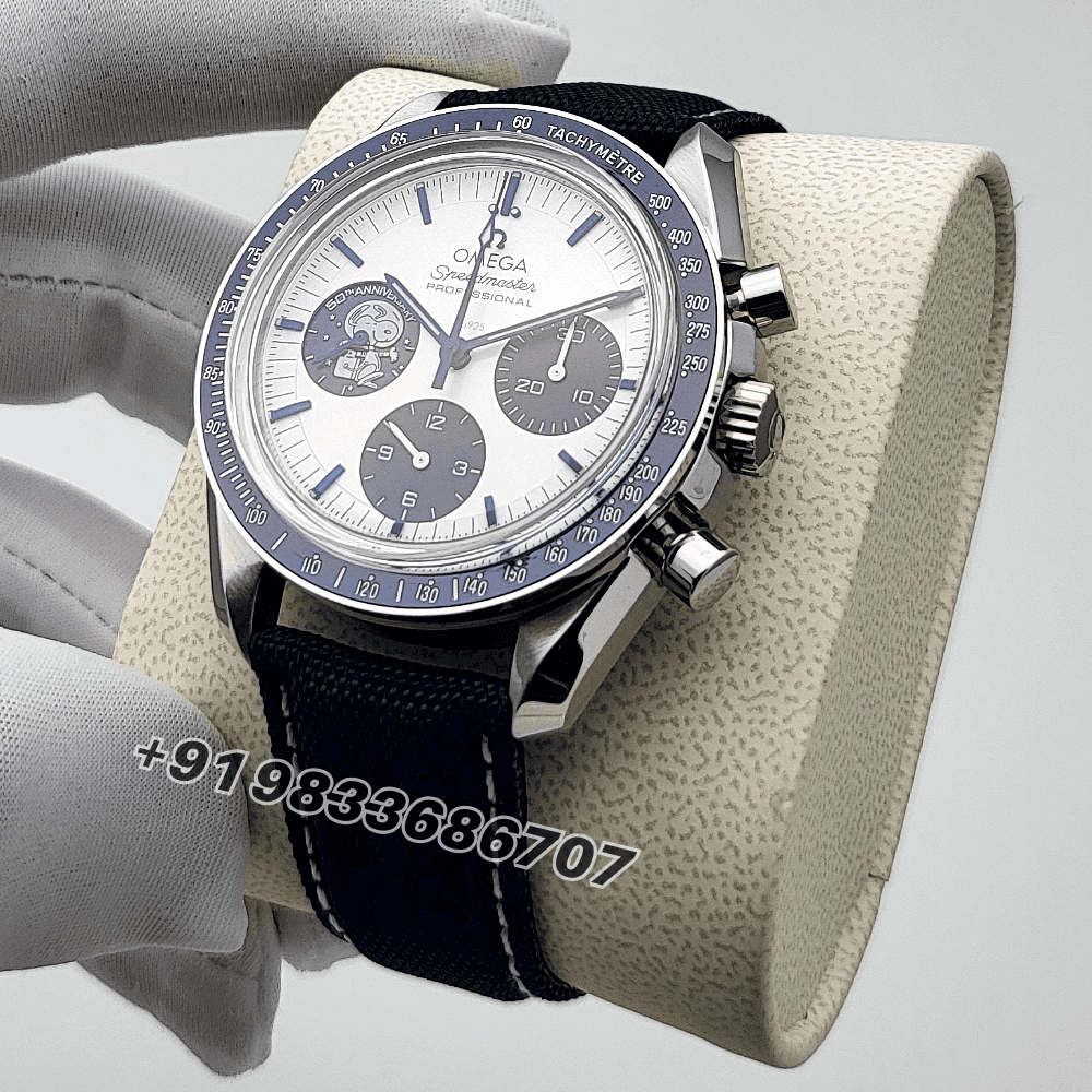 Omega Speedmaster Anniversary Series Silver Snoopy Award” 50th Anniversary 42mm Steel on Coated Nylon Fabric Strap Exact 1:1 Top Quality Super Clone Replica Swiss ETA 3861 Automatic Movement Watch - Image 2
