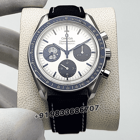 Omega Speedmaster Anniversary Series Silver Snoopy Award” 50th Anniversary 42mm Steel on Coated Nylon Fabric Strap Exact 1:1 Top Quality Super Clone Replica Swiss ETA 3861 Automatic Movement Watch
