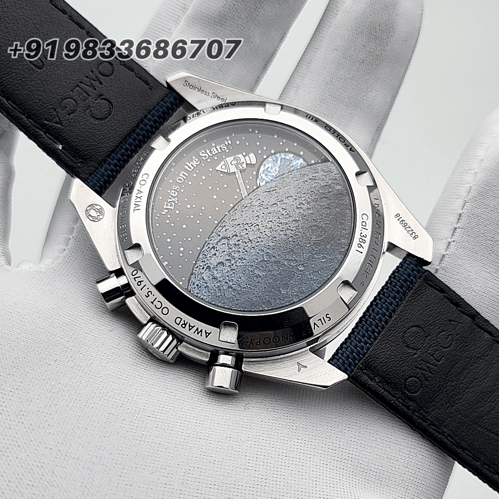 Omega Speedmaster Anniversary Series Silver Snoopy Award” 50th Anniversary 42mm Steel on Coated Nylon Fabric Strap Exact 1:1 Top Quality Super Clone Replica Swiss ETA 3861 Automatic Movement Watch - Image 5