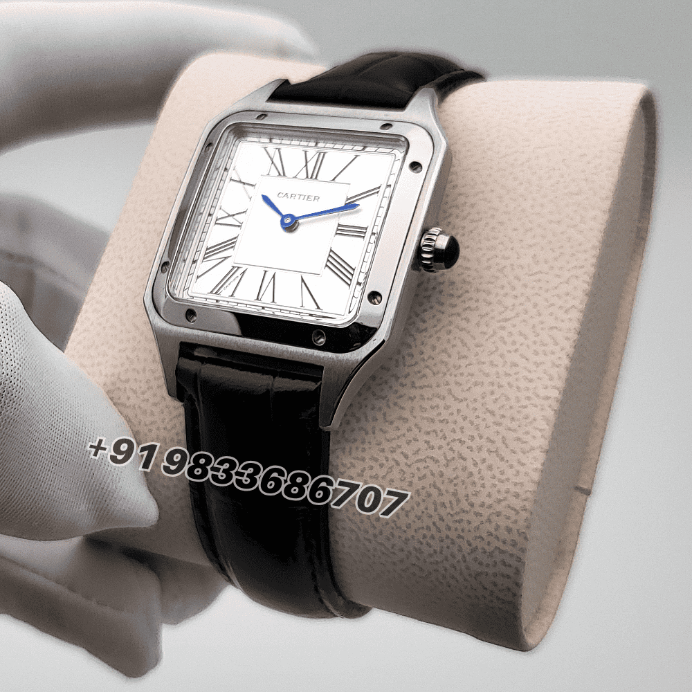 Cartier Santos Dumont Steel Silver Dial Leather Strap High Quality Women’s Watch - Image 2