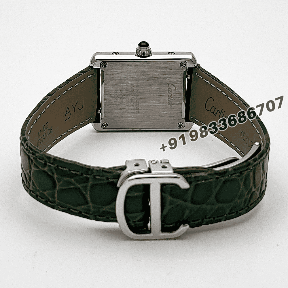 Cartier Tank Louis Diamonds Set Bezel Green Strap High Quality First Copy Women’s Watch - Image 4