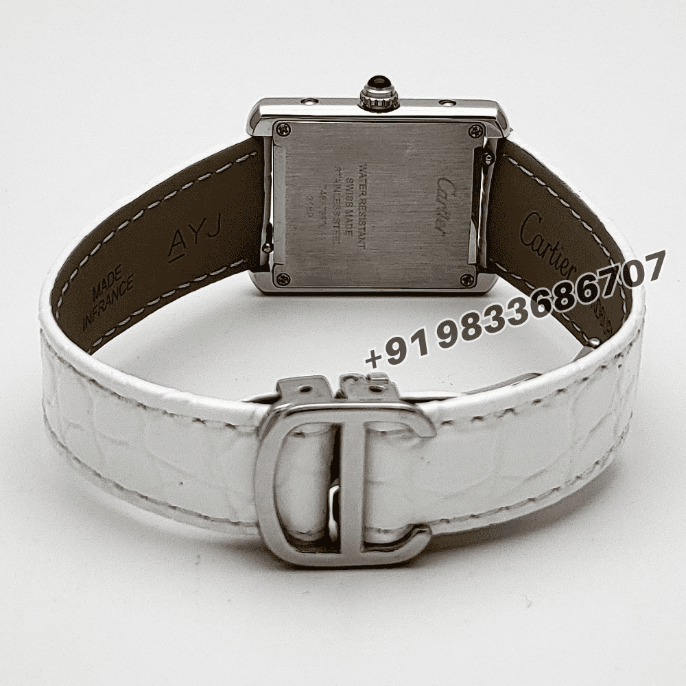 Cartier Tank Louis Diamonds Set Bezel White Strap High Quality First Copy Women’s Watch - Image 4