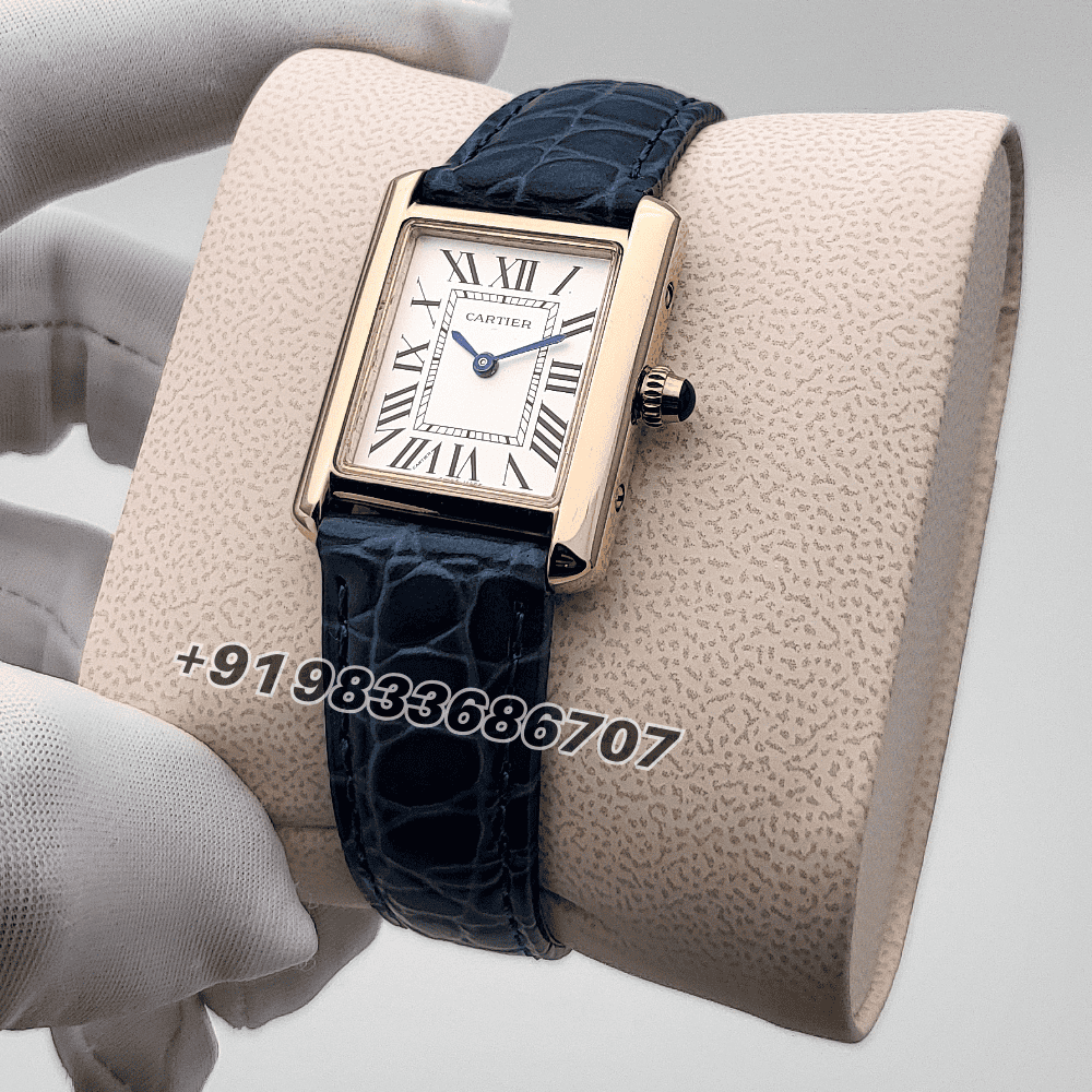 Cartier Tank Louis Rose Gold Blue Strap High Quality First Copy Women’s Watch - Image 2