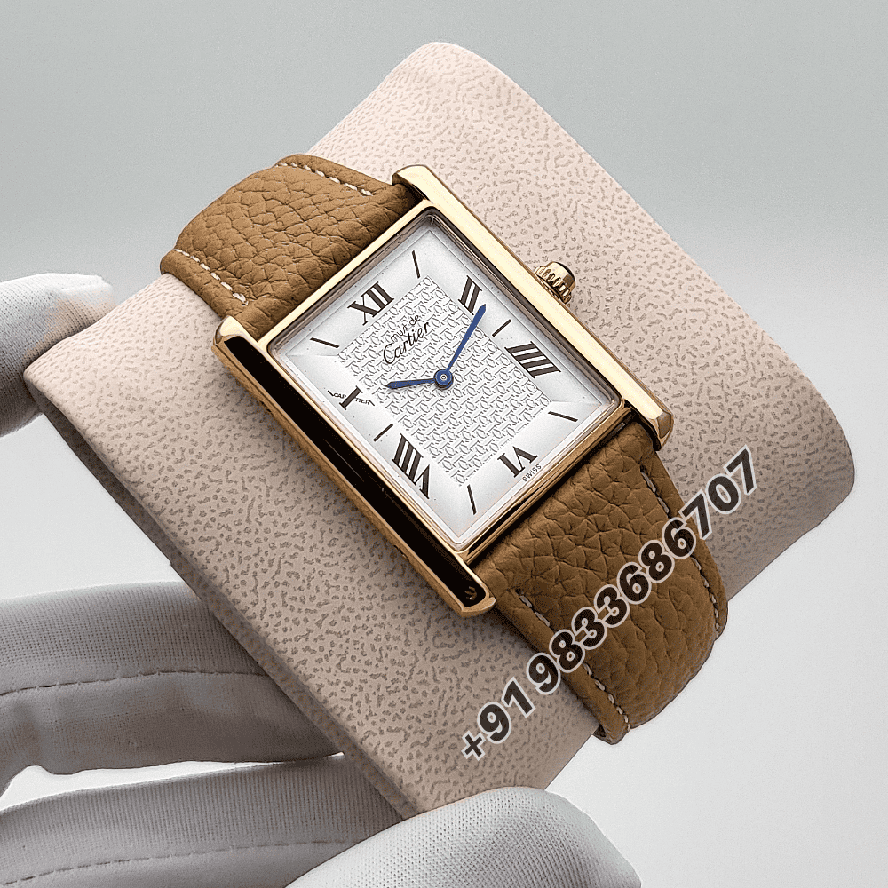 Cartier Tank Rose Gold White Dial Brown Leather Strap High Quality First Copy Watch - Image 3