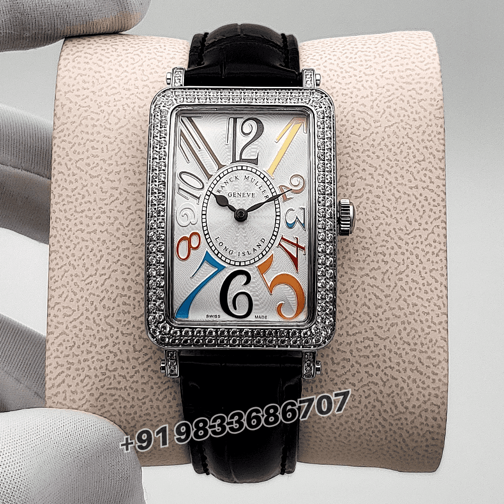 Franck Muller Long Island Colorful Marking White Dial Black Leather Strap High Quality Women’s Watch