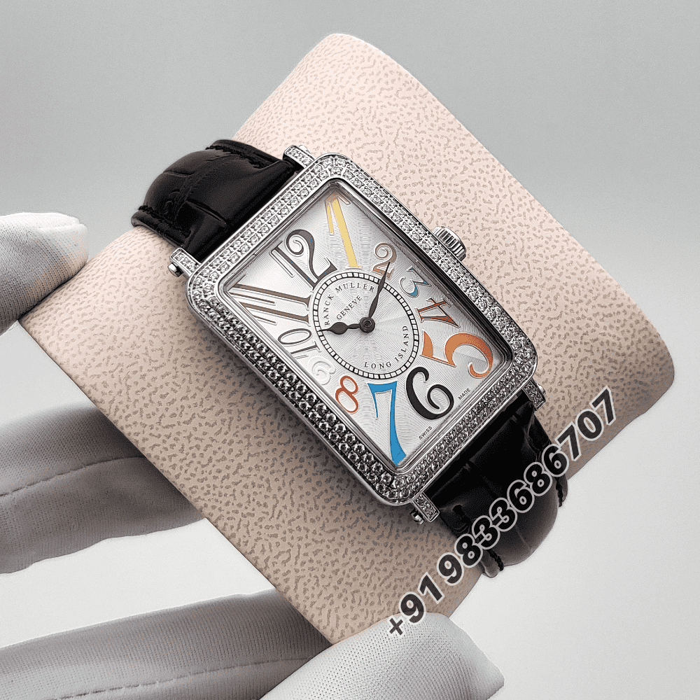 Franck Muller Long Island Colorful Marking White Dial Black Leather Strap High Quality Women’s Watch - Image 3