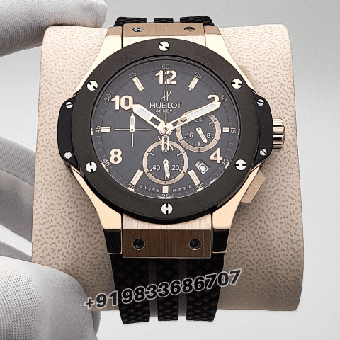 Hublot Big Bang Rose Gold Matte Black Dial Rubber Strap High Quality First Copy Watch