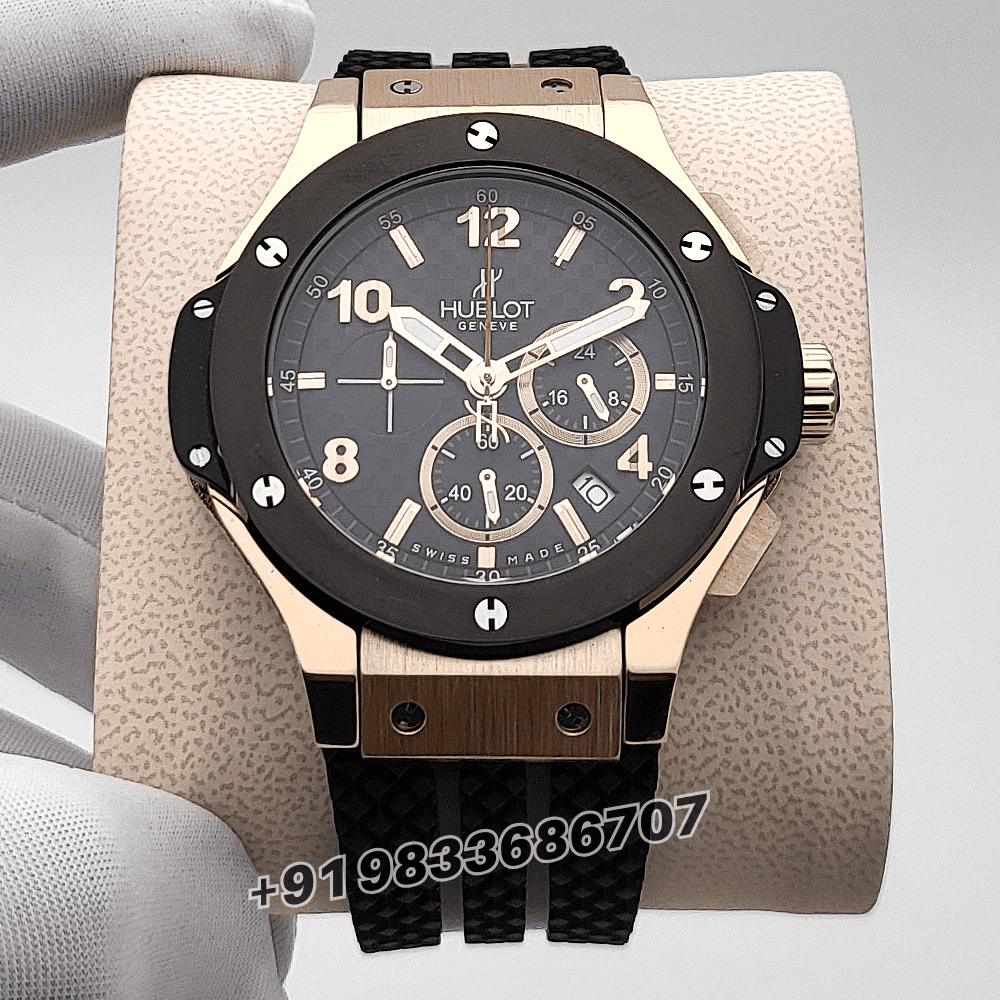 Hublot Big Bang Rose Gold Matte Black Dial Rubber Strap High Quality First Copy Watch