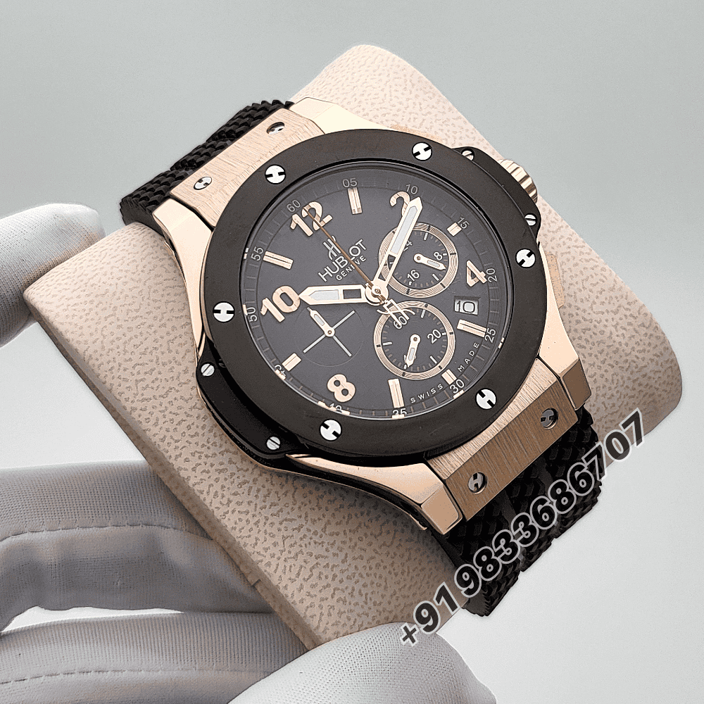 Hublot Big Bang Rose Gold Matte Black Dial Rubber Strap High Quality First Copy Watch - Image 3