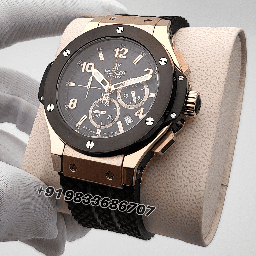 Hublot Big Bang Rose Gold Matte Black Dial Rubber Strap High Quality First Copy Watch - Image 2