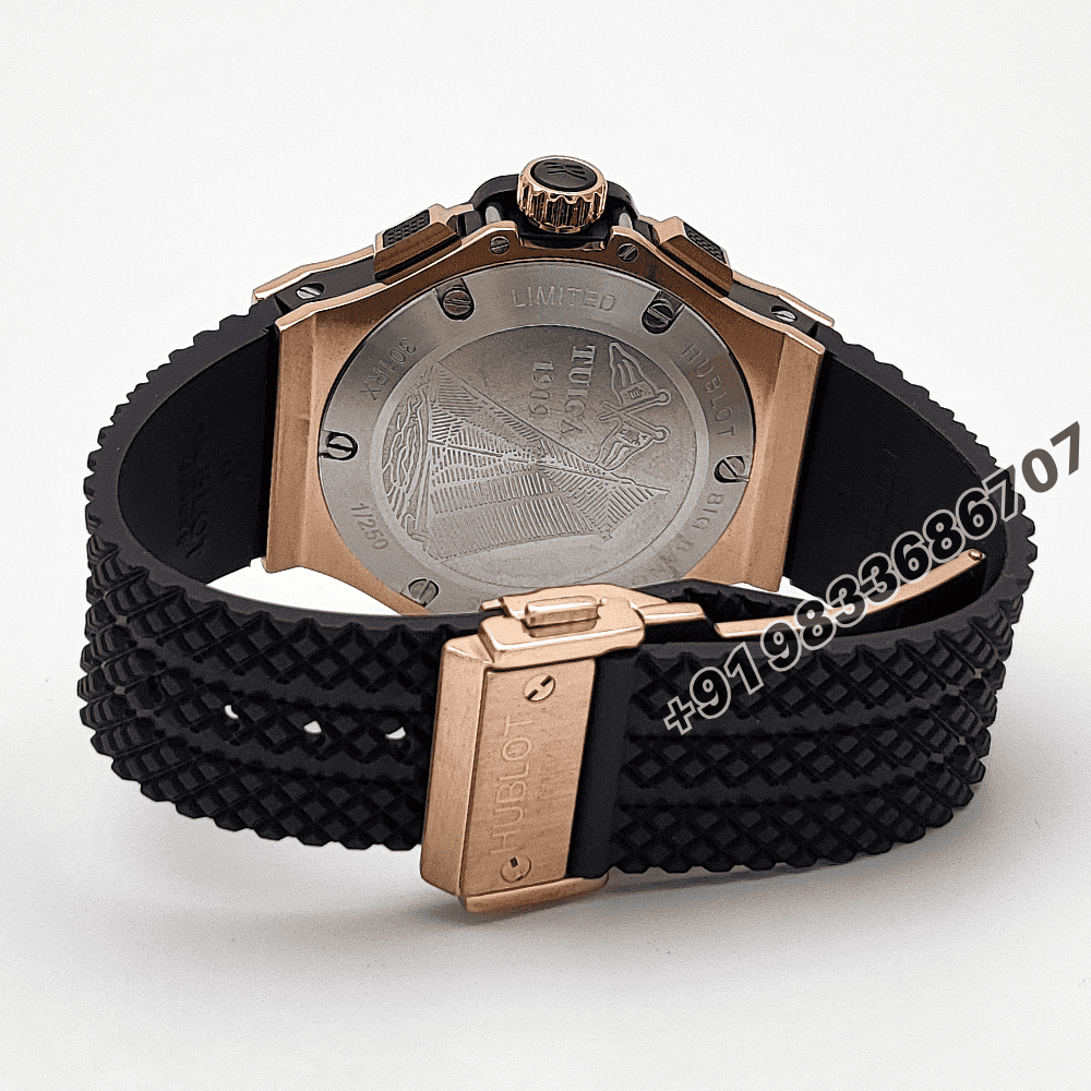 Hublot Big Bang Rose Gold Matte Black Dial Rubber Strap High Quality First Copy Watch - Image 4