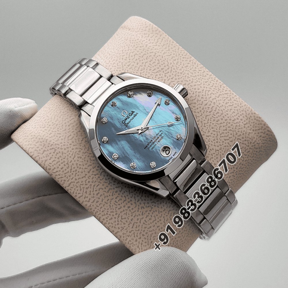 Omega Seamaster Aqua Terra 150m Co-Axial Master Chronometer 34mm Mother of Pearl Blue Dial High Quality Women’s Watch - Image 3