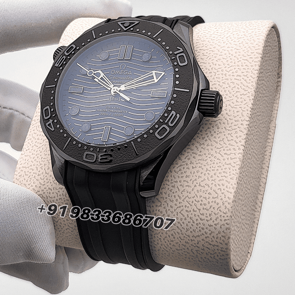 Omega Seamaster Diver 300M Black Ceramic On Rubber Strap Black Dial 43.5mm Exact 1:1 Top Quality Super Clone Replica Swiss ETA 8806 Automatic Movement Watch - Image 2